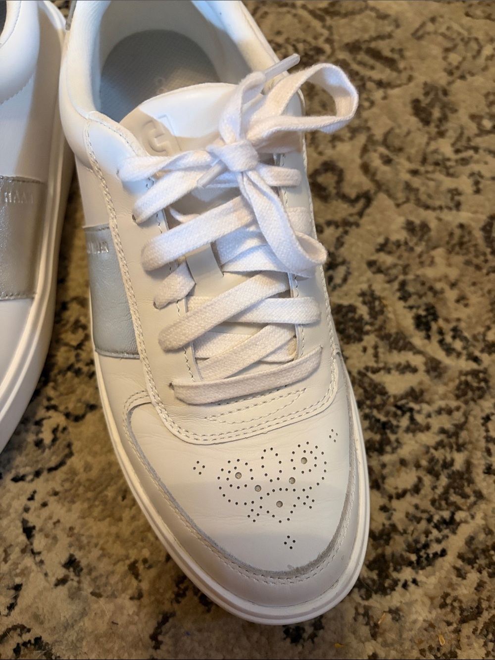 Cole Haan White Leather Sneakers with Silver Accent - Picture 8 of 9